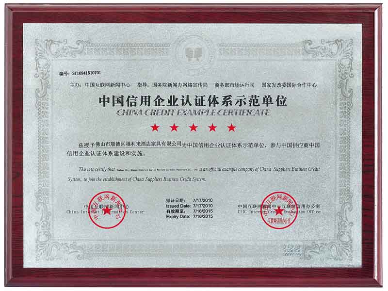 2010-2015中国信用企业认证体系示范单位